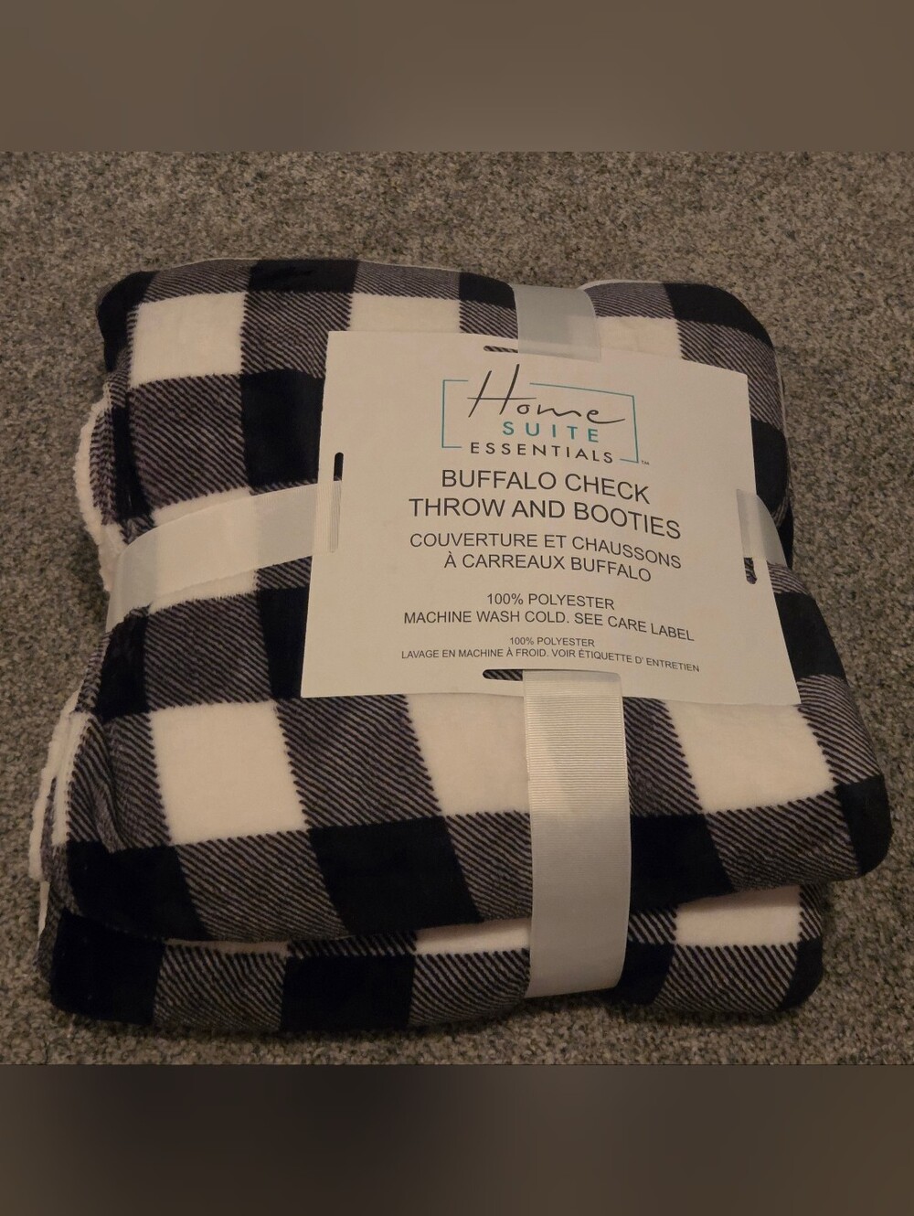 Buffalo Check Throw Blanket - Black & White Sherpa Lined